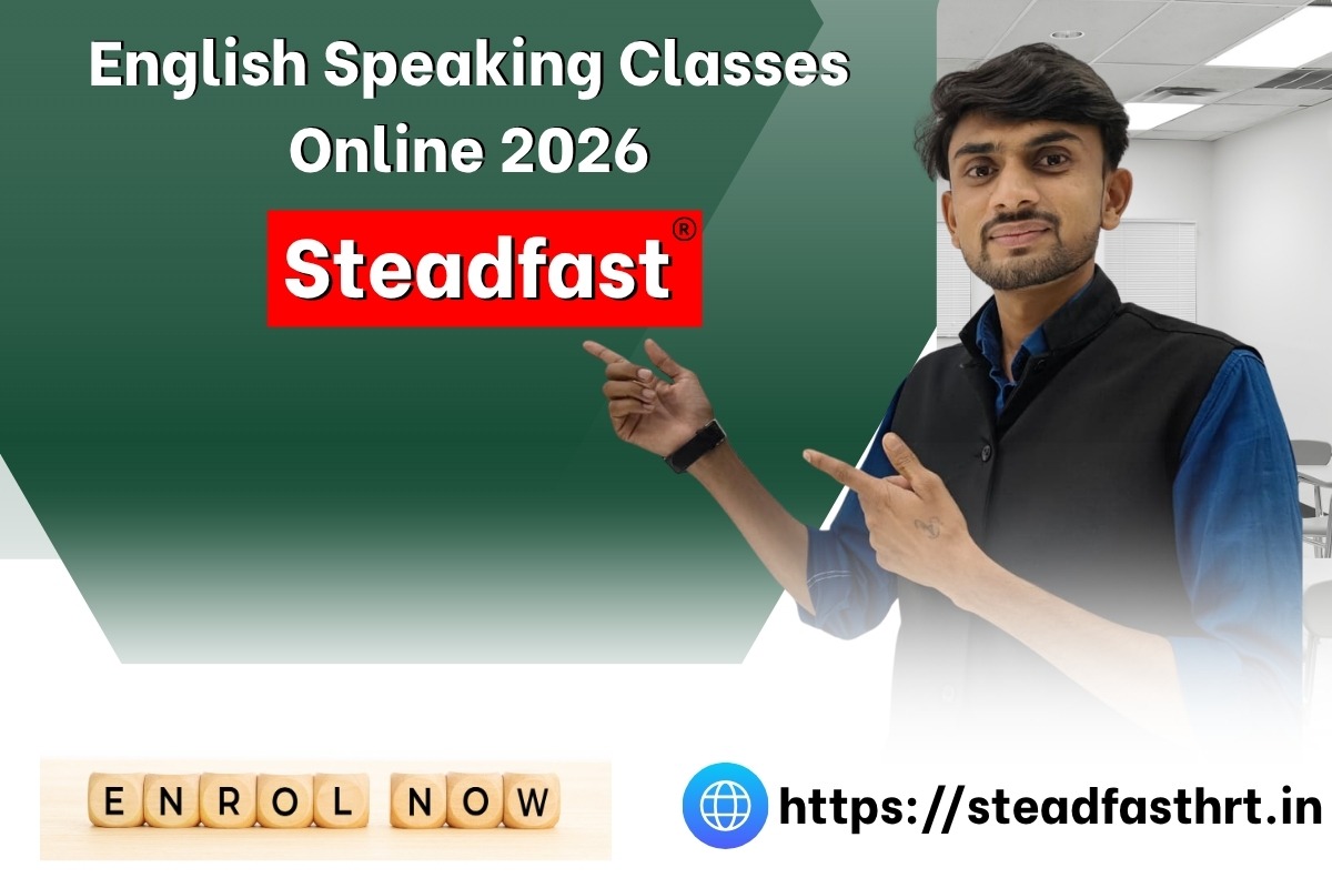 A classroom with students practicing speaking, one student confidently presenting in English.